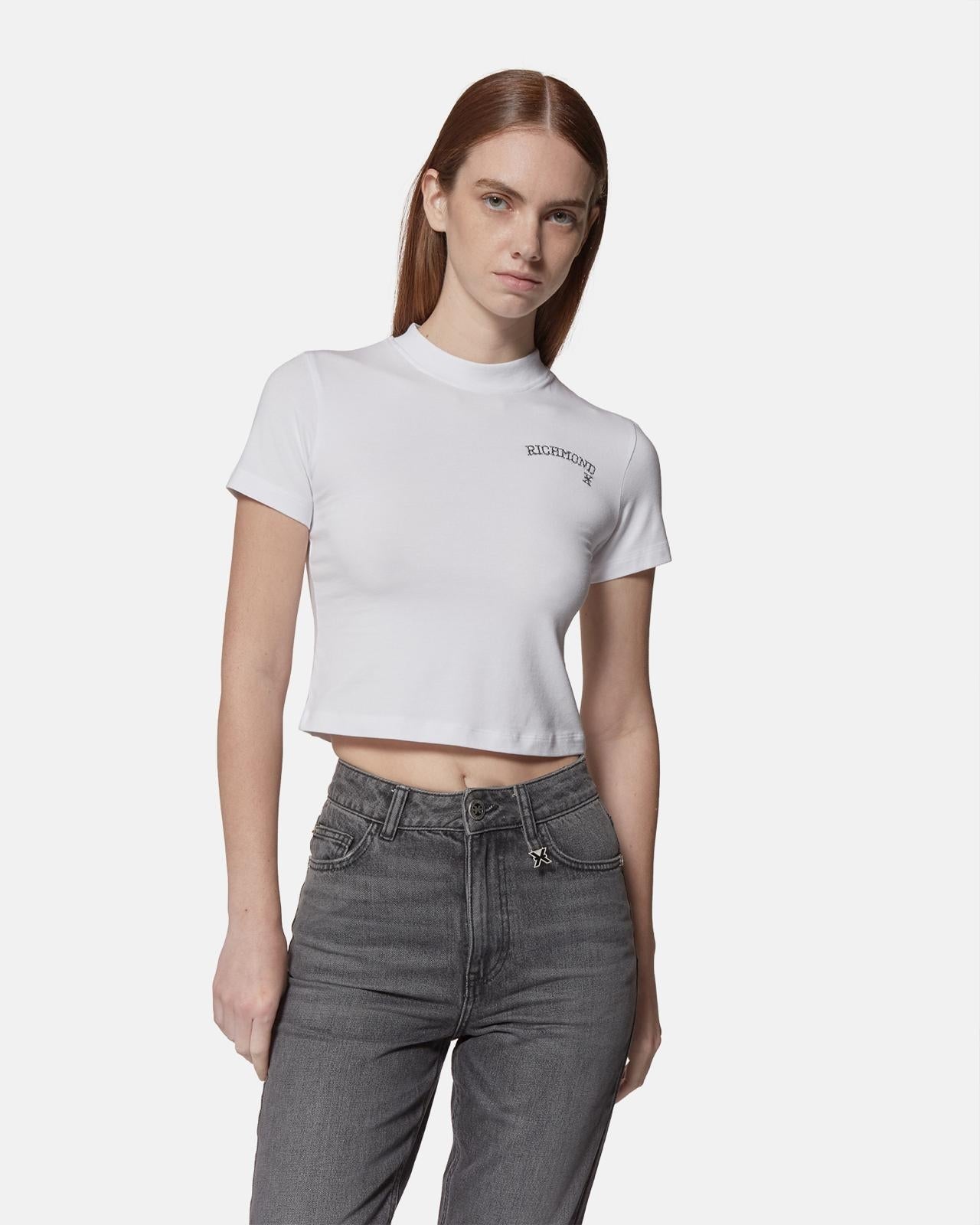 T-Shirt Richmond X cropped con logo glitter donna