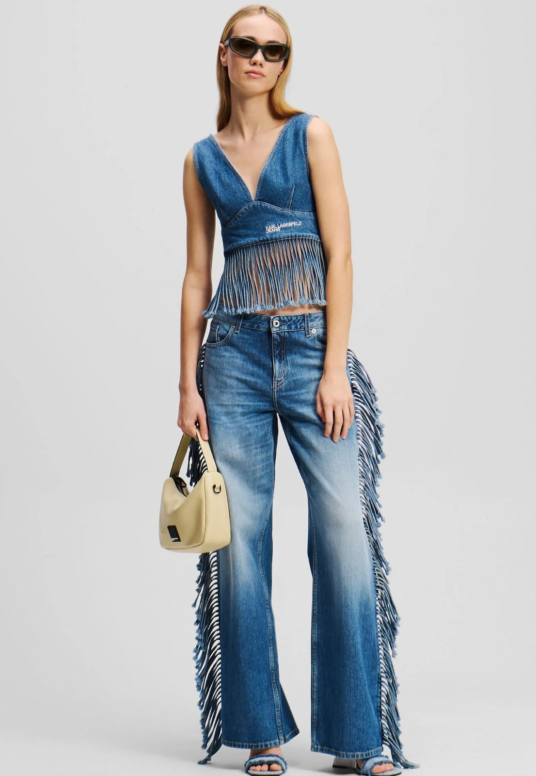 Jeans Karl Lagerfeld Jeans mid rase relaxed con frange donna