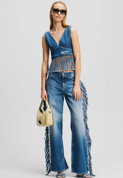 Jeans Karl Lagerfeld Jeans mid rase relaxed con frange donna