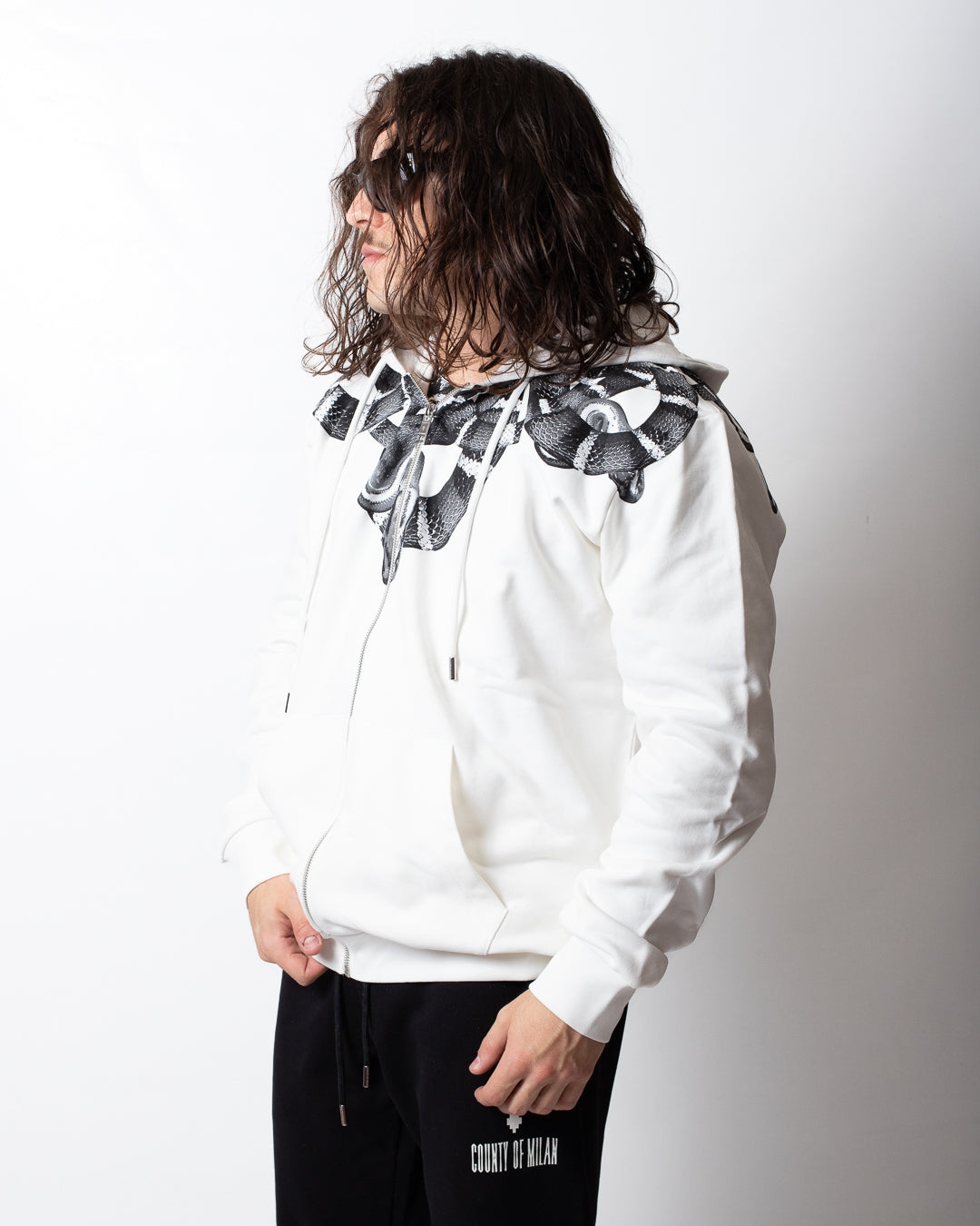 Felpa Marcelo Burlon fullzip con cappuccio "Black Snake" uomo