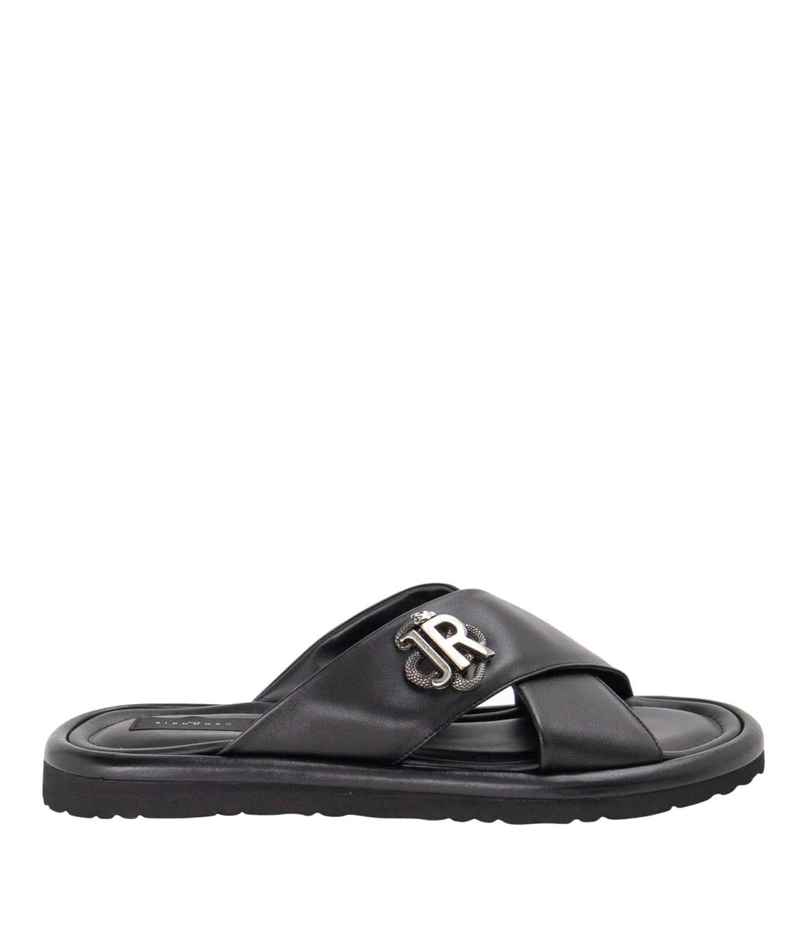 Sandalo John Richmond in pelle con fibbia metallica uomo