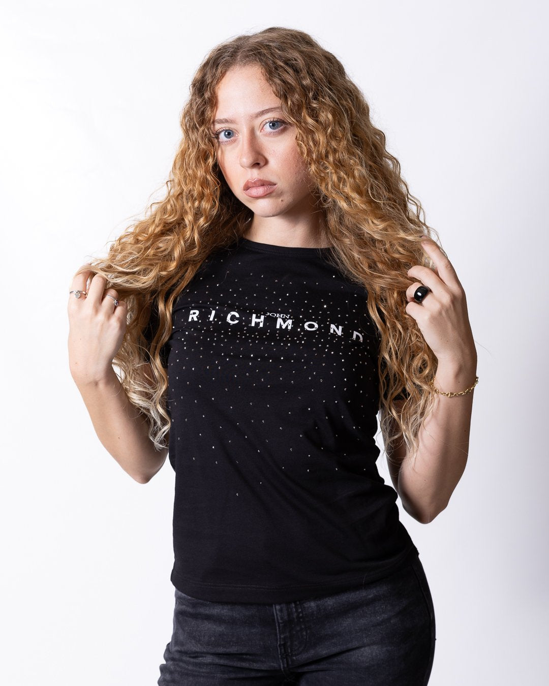 T-shirt John Richmond logo e strass