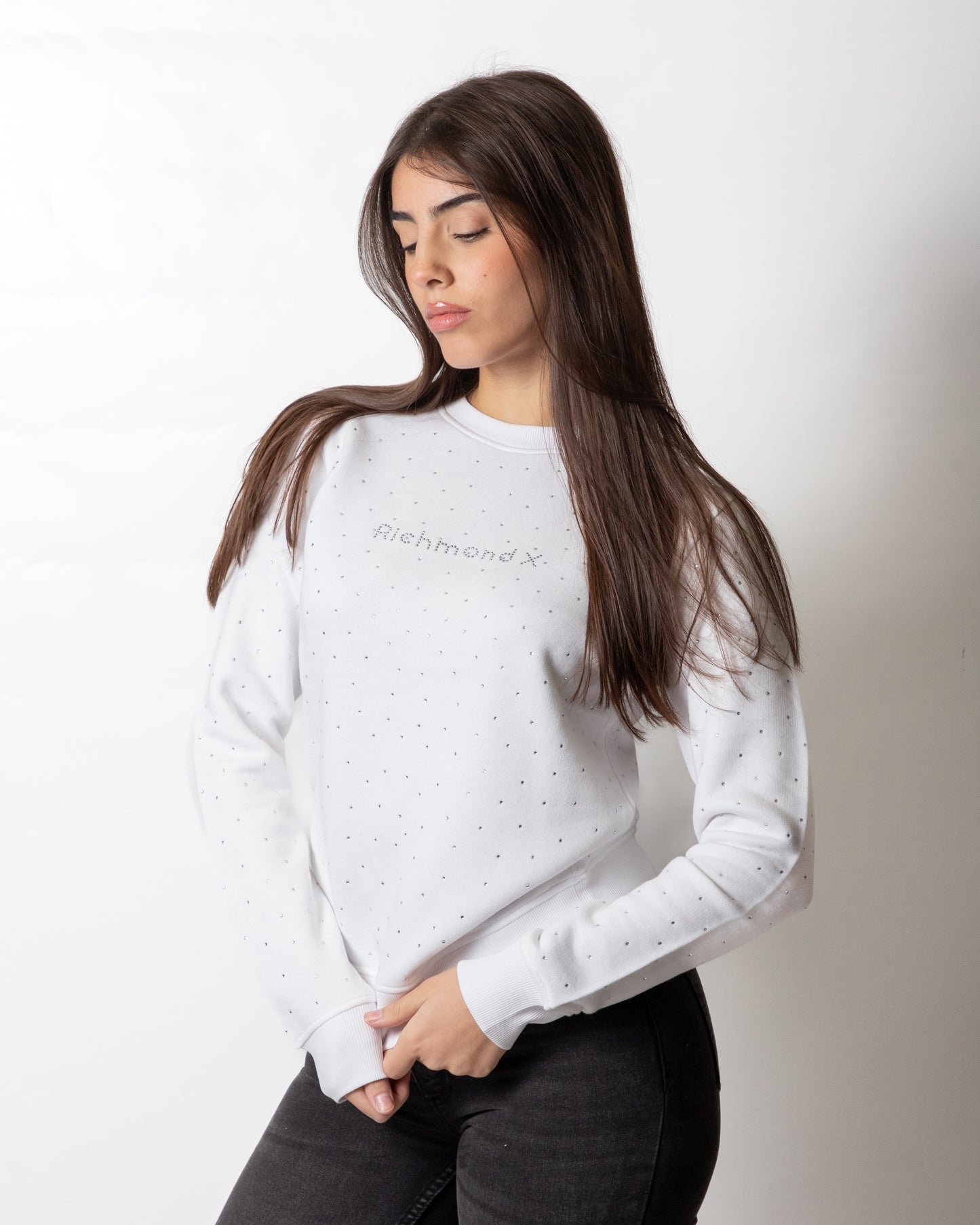 Felpa Richmond X girocollo con strass all-over donna