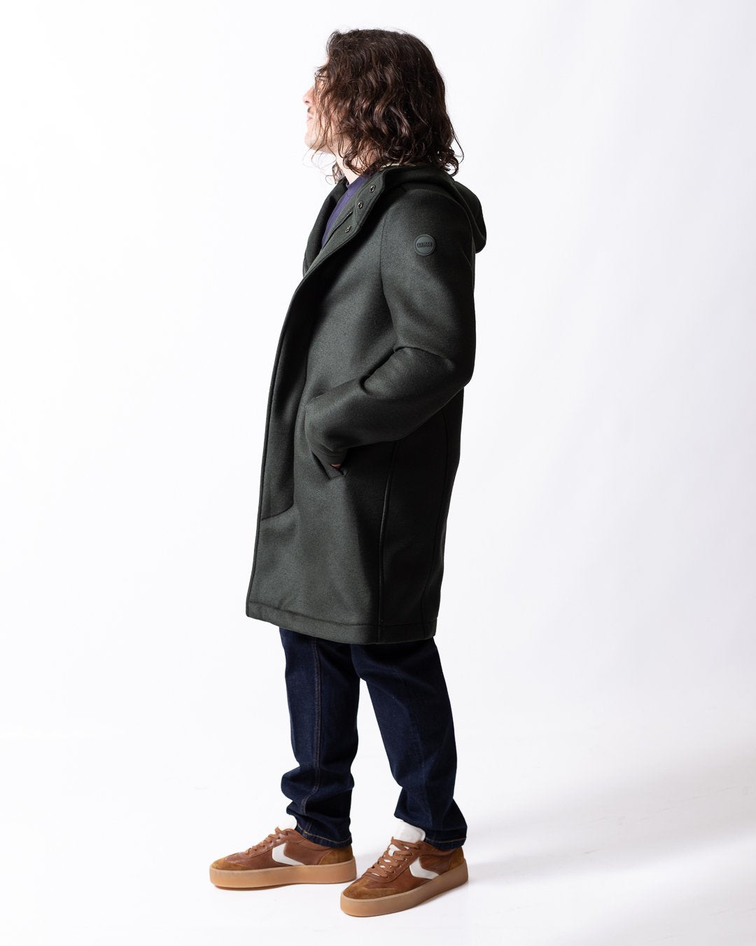 Cappotto Colmar lungo in panno di lana con cappuccio uomo