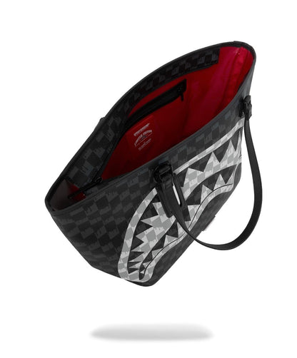 Borsa Sprayground nero BLACK AND WHITE DRIP CHECK SHARK TOTE