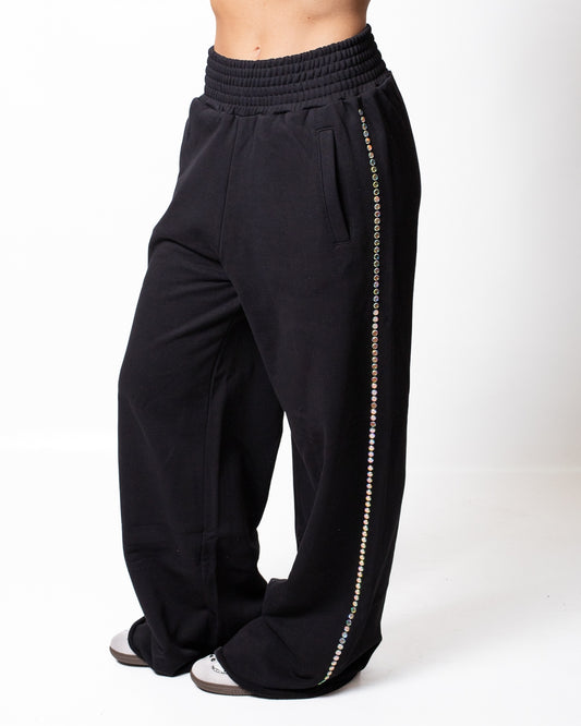 Pantalone Disclaimer in felpa con strass multicolor donna