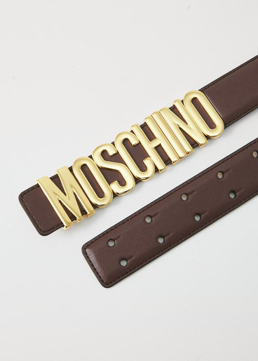 Cinta Moschino in pelle di vitello con placca oro