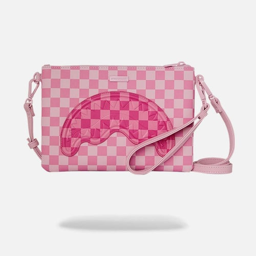 Pochette Sprayground rosa "Pink shark in paris patch clutch" clutch con tracolla