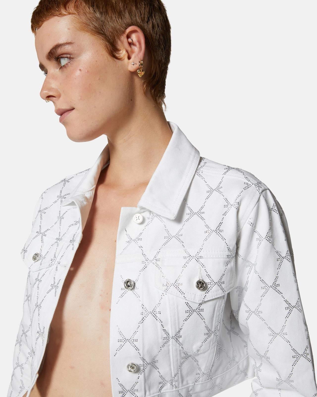 Giubbotto Richmond X in denim con logo strass donna