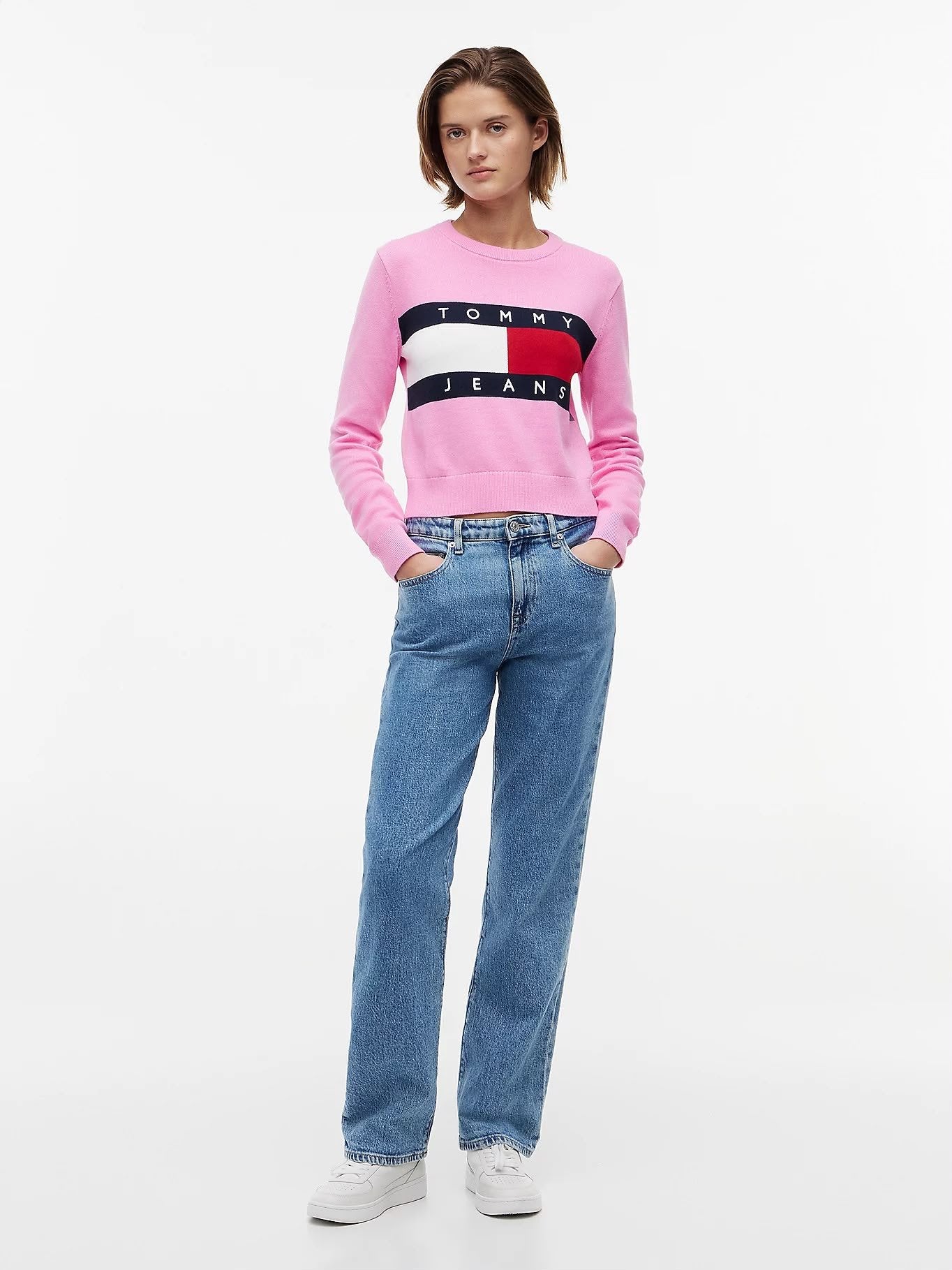 Maglia Tommy Jeans girocollo "Logo Flag" donna