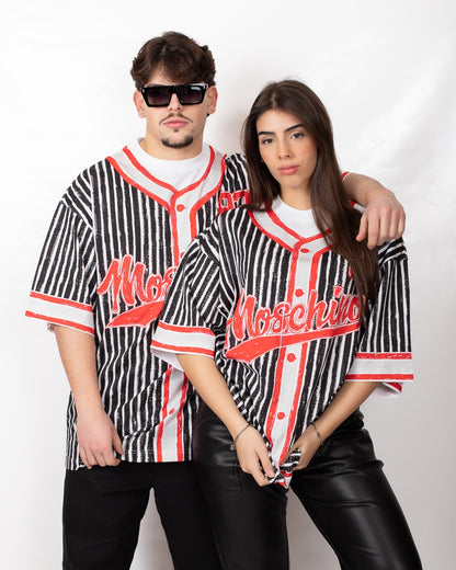 T-Shirt Moschino girocollo con stampa camicia da baseball 