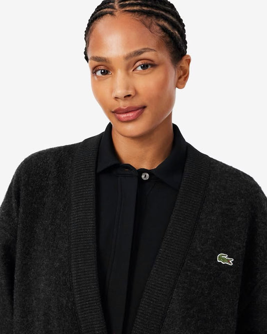 Cardigan Lacoste in lana con logo ricamato
