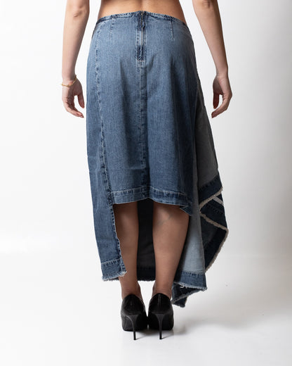 Gonna Moschino Jeans asimmetrica in denim con stampa logata donna