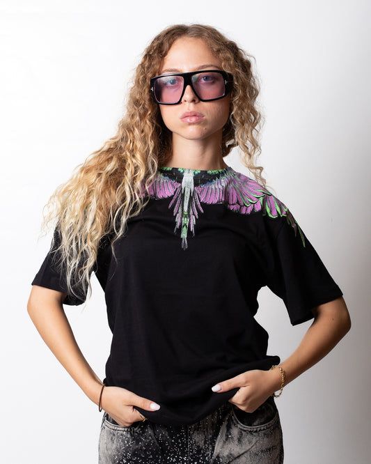 T-Shirt Marcelo Burlon "Nero-Pink Wings" donna