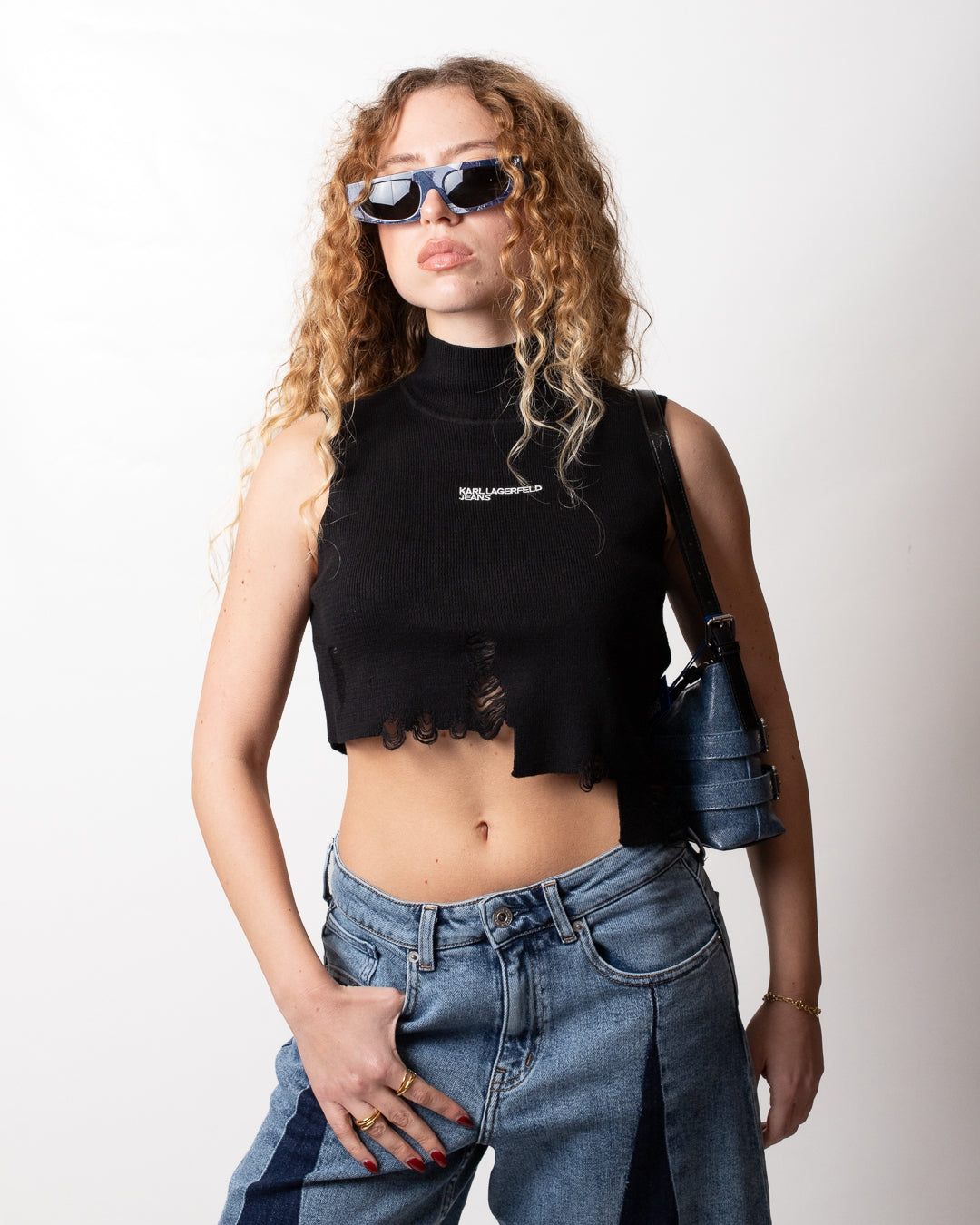 Top Karl Lagerfeld Jeans cropped in maglia donna
