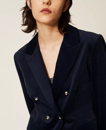 Giacca blazer Twinset Actitude doppiopetto in velluto donna
