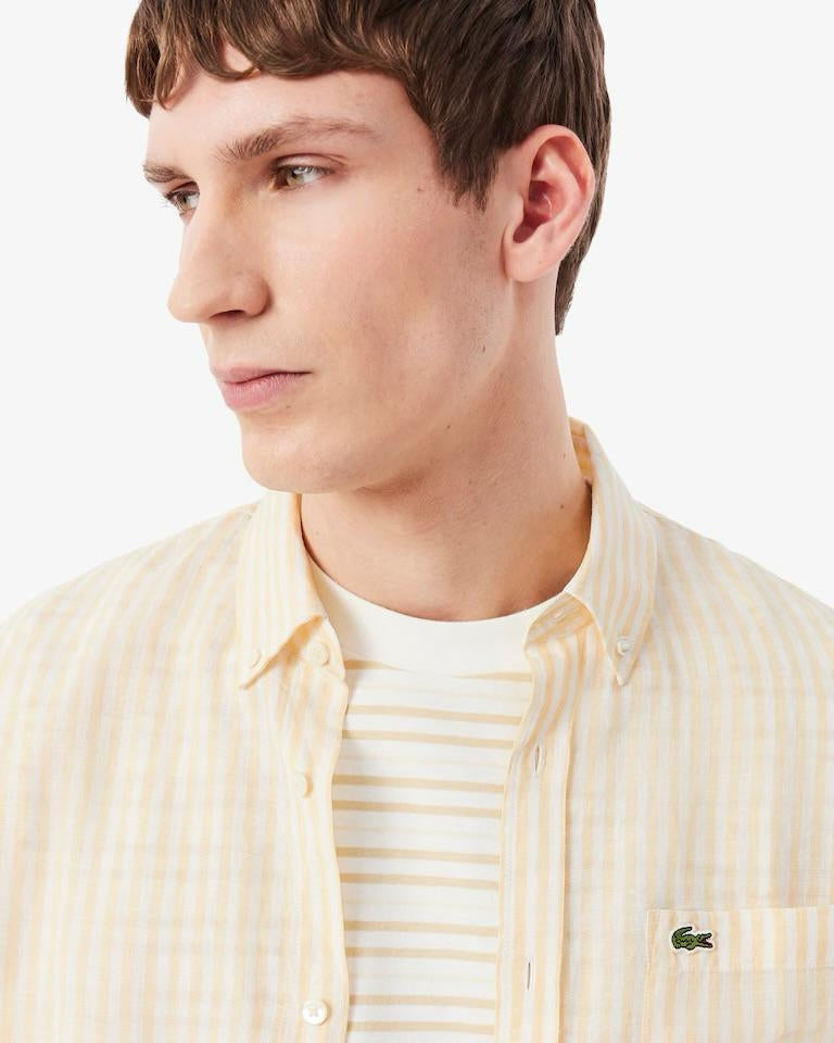 Camicia Lacoste regular in lino a strisce uomo