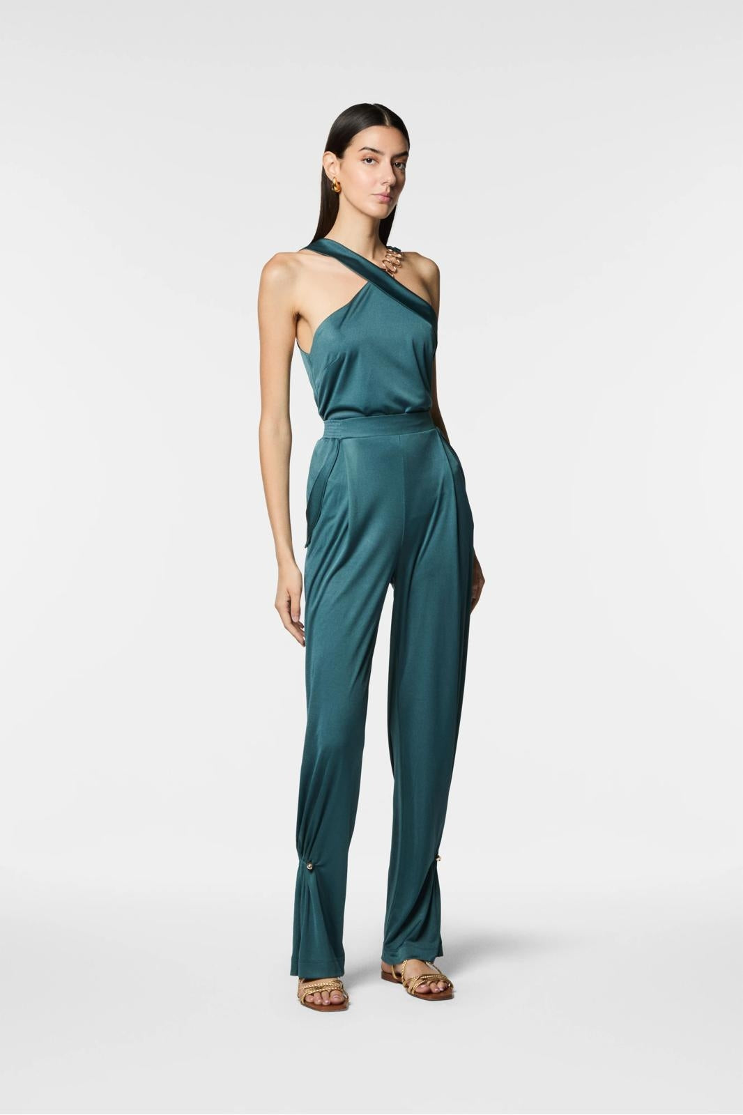 Pantalone Nenette in jersey lucido con bottoni donna