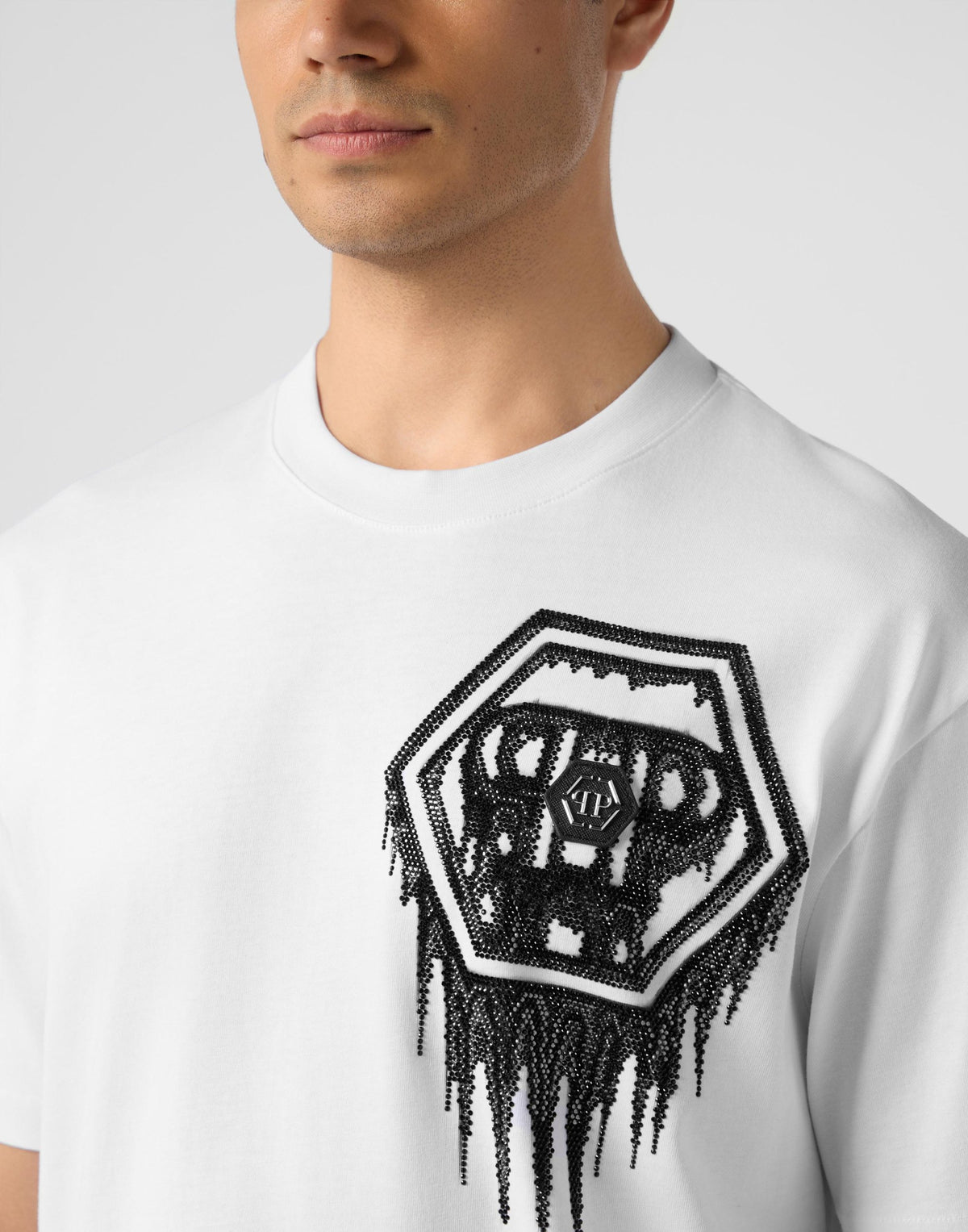 T-shirt Philipp Plein "Neon Space Hexagon" con cristalli e stampa