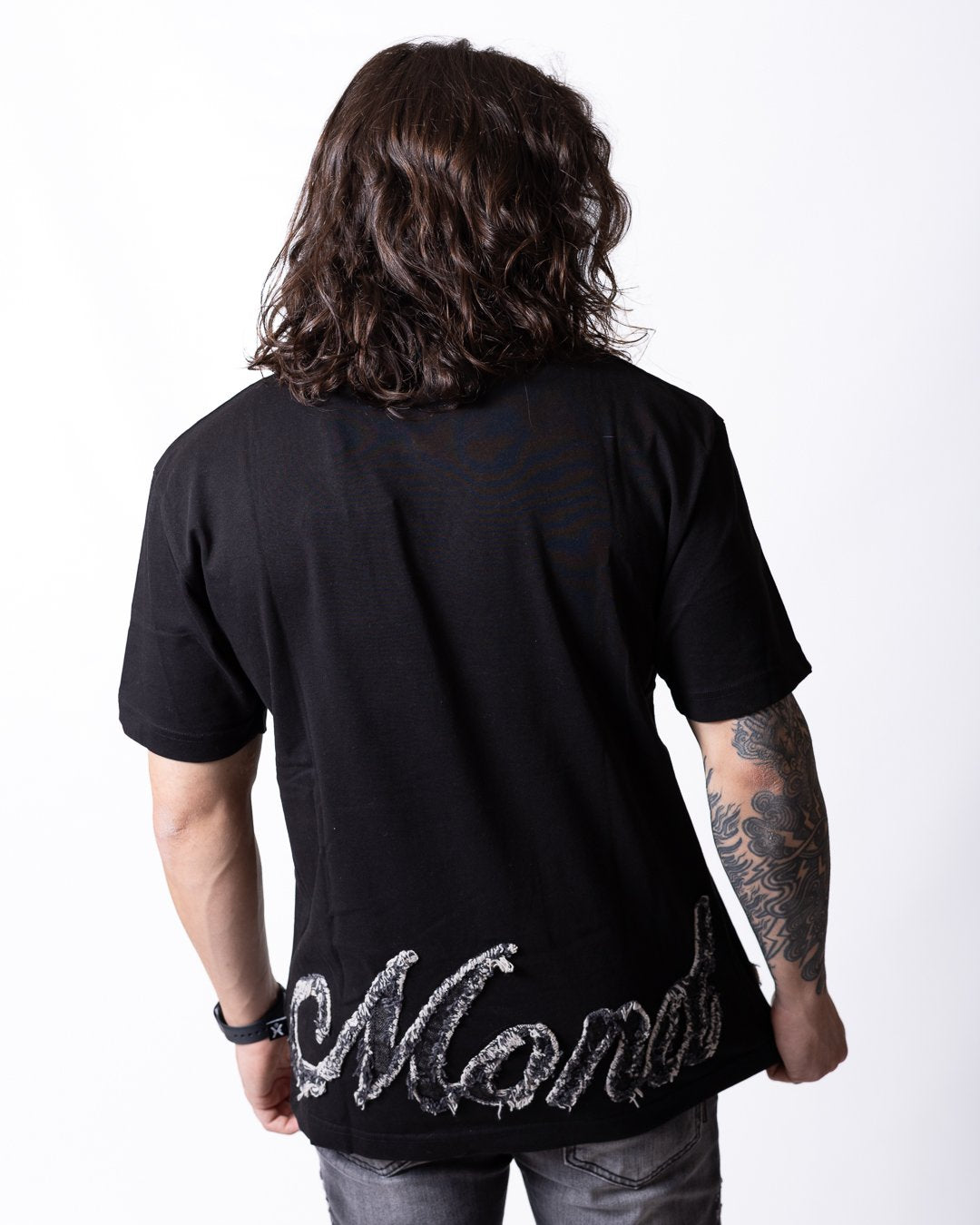T-shirt Richmond X con logo in denim effetto taglio vivo