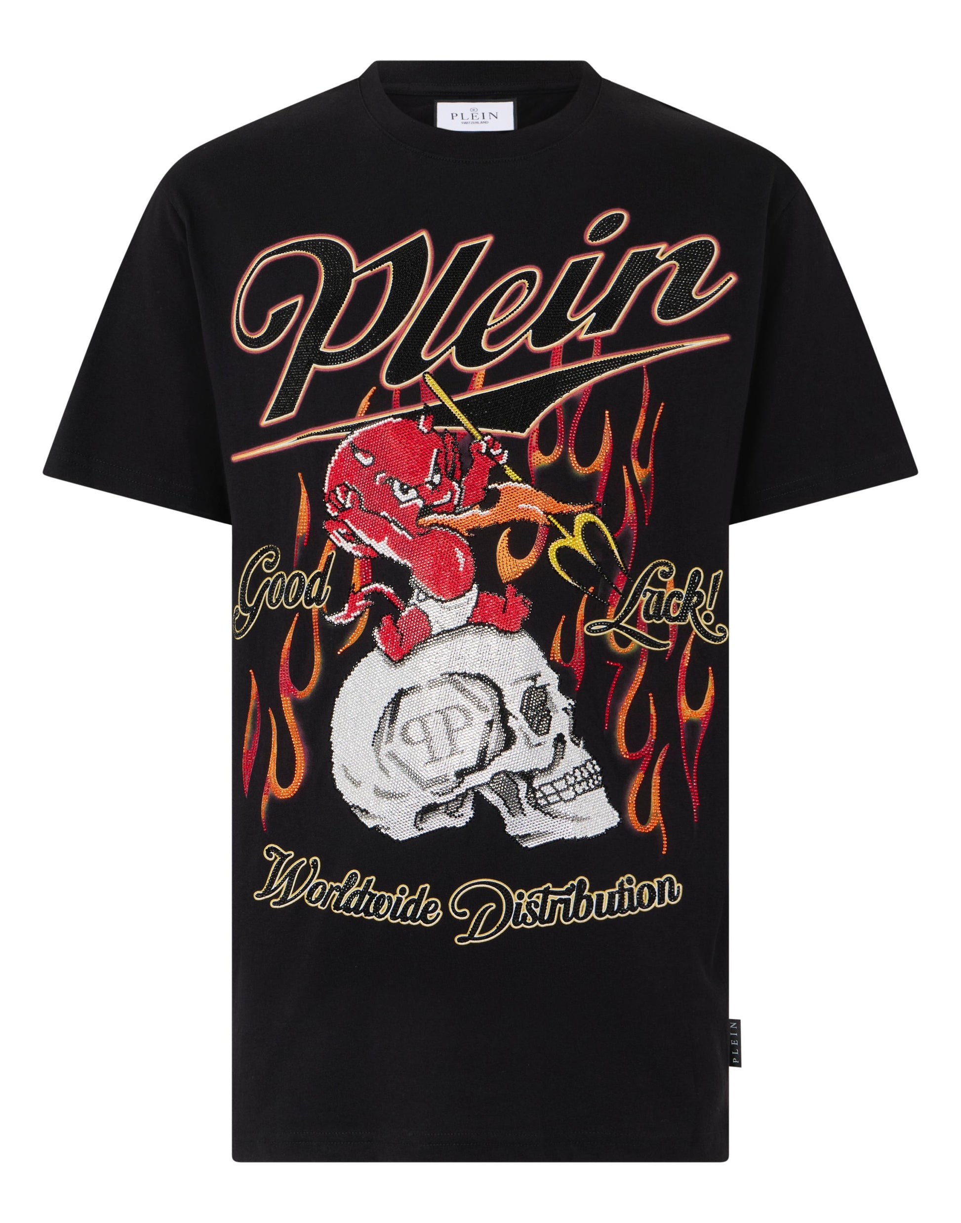 T-Shirt Philipp Plein con logo Devil Crystal applicazione allover di cristalli
