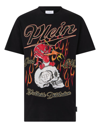 T-Shirt Philipp Plein con logo Devil Crystal applicazione allover di cristalli