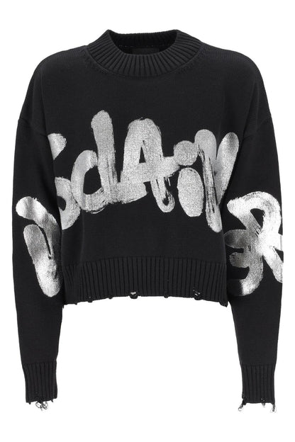 Maglia Disclaimer girocollo cropped con stampa donna