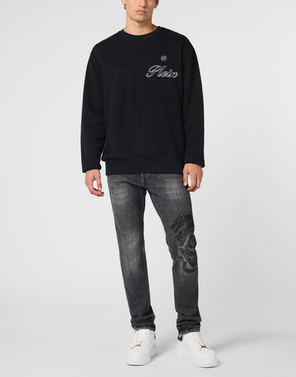 Felpa Philipp Plein con logo Signature ricamato e applicazione