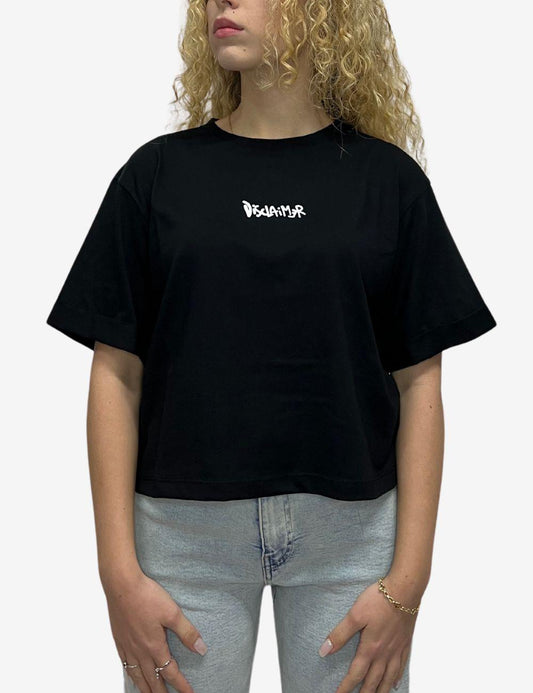 T-Shirt Disclaimer stampata donna