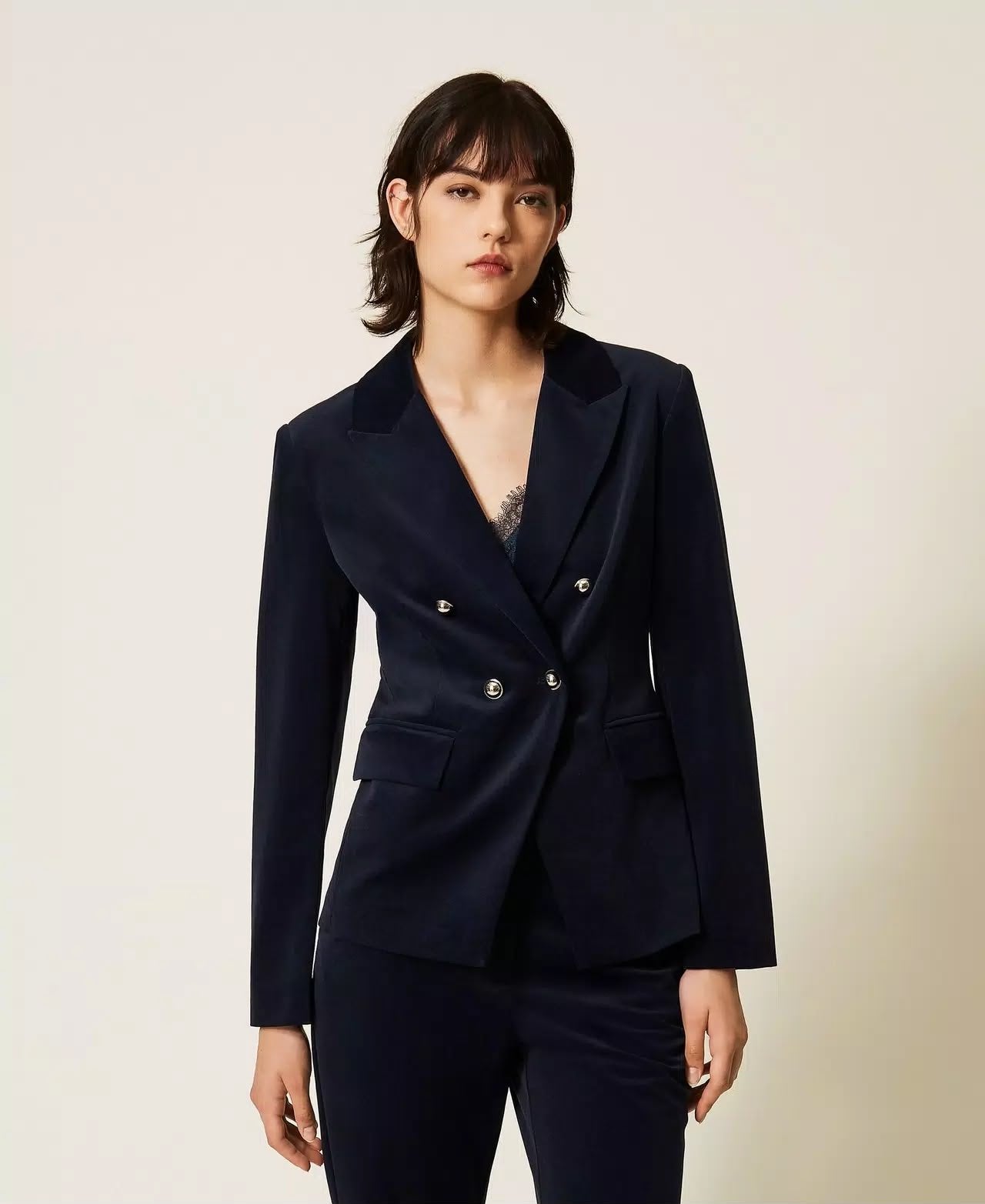 Giacca blazer Twinset Actitude doppiopetto in velluto donna