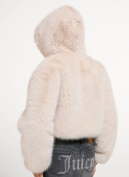 Eco pelliccia Juicy Couture con cappuccio e pompon