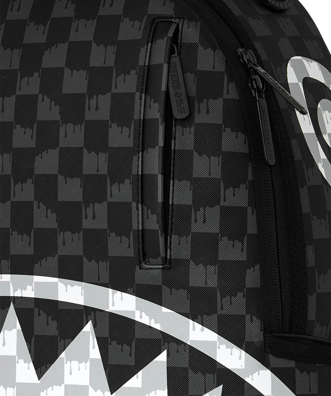 Zaino Sprayground nero BLACK AND WHITE DRIP CHECK SHARK BACKPACK 