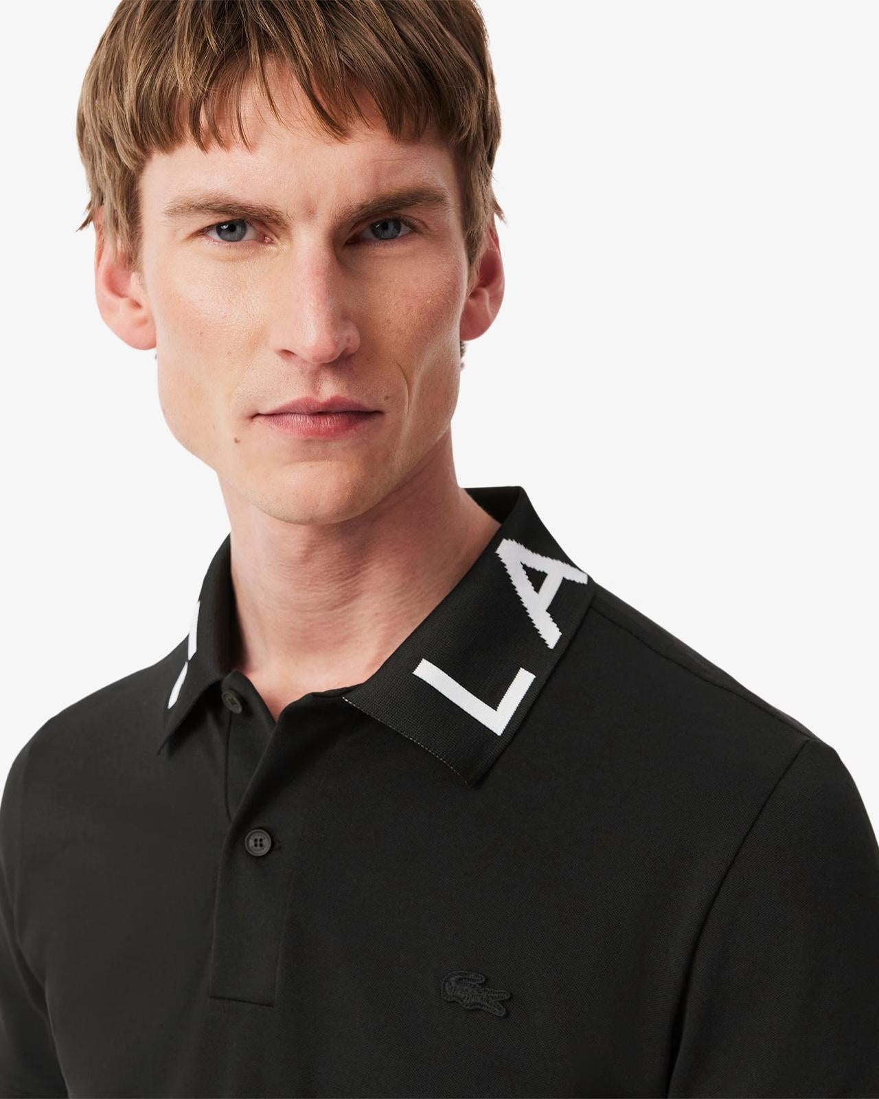 Polo Lacoste con logo sul colletto a contrasto jacquard