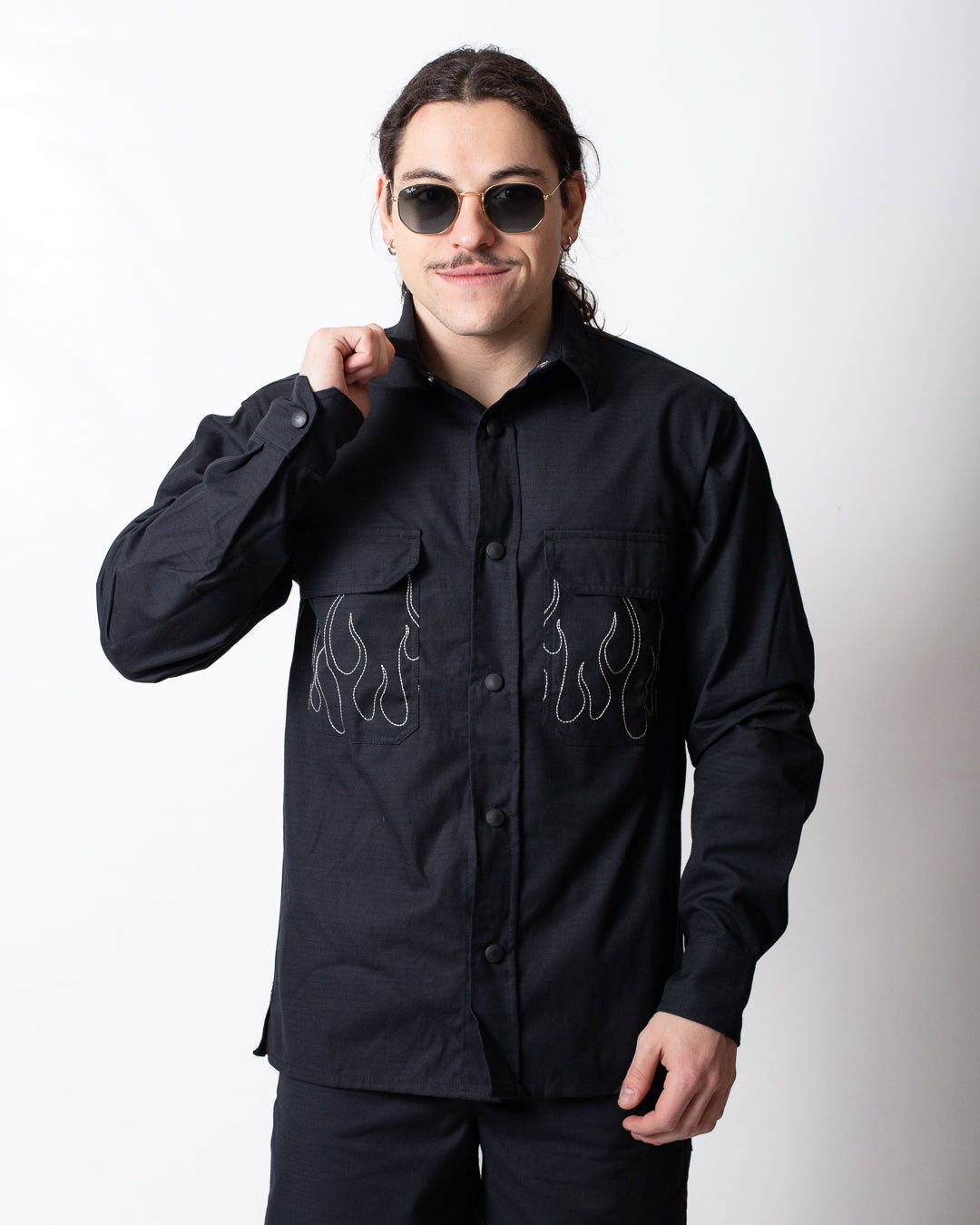 Camicia Vision of Super con tasche e fiamme uomo