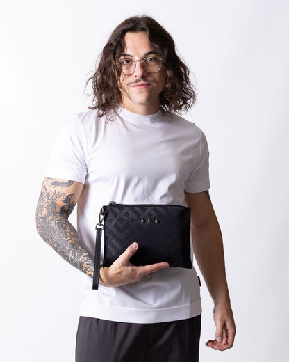 Pochette John Richmond in tessuto con logo all-over "JR"