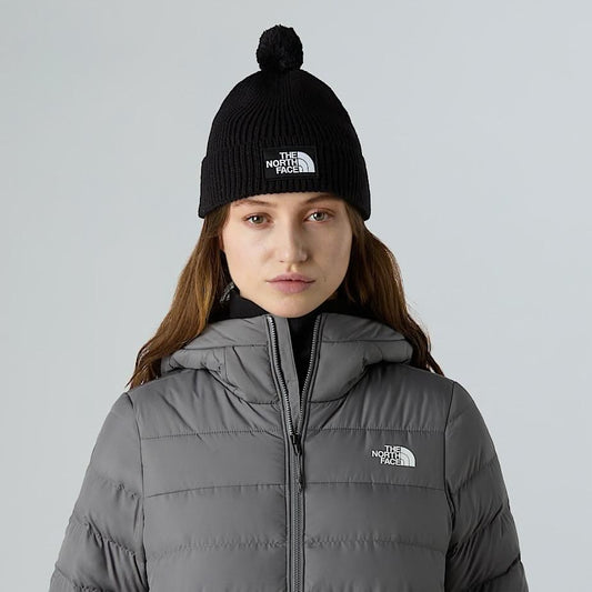 Cappello The North Face in costina con patch e pon pon