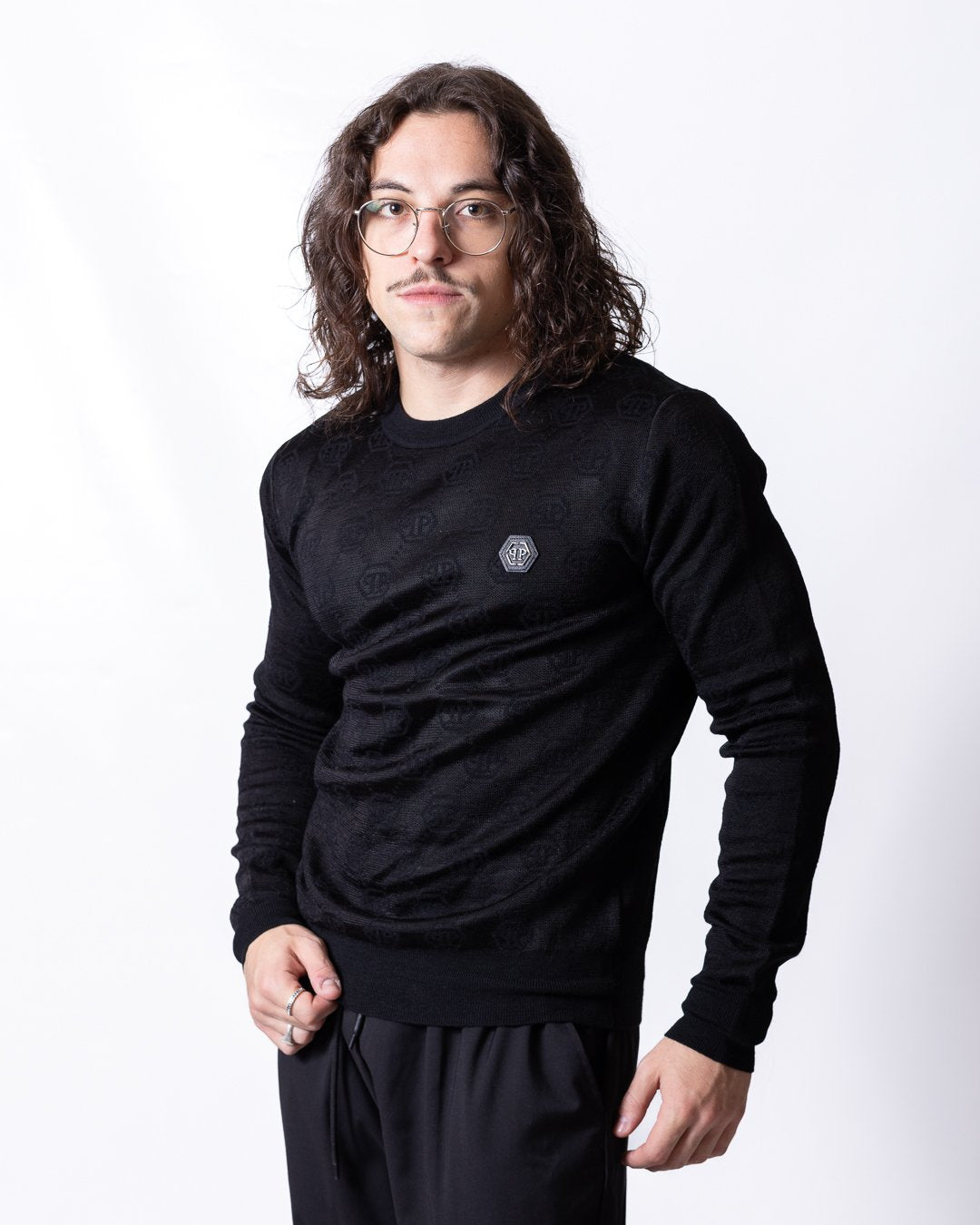 Maglia Philipp Plein in lana con monogram e patch logo