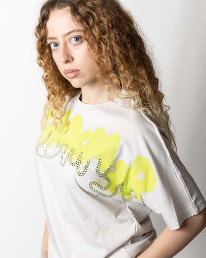 T-Shirt Disclaimer con stampa e strass donna