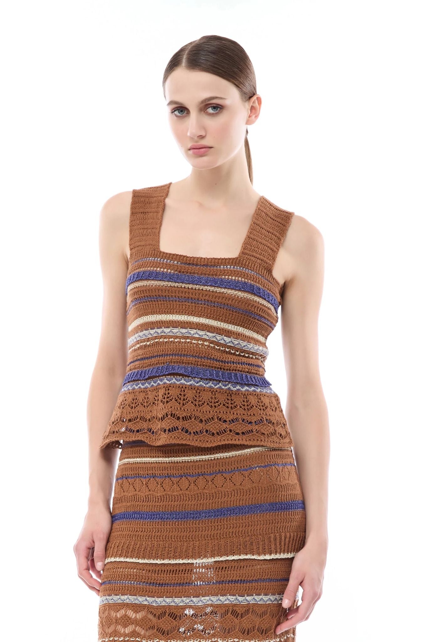 Top Nenette in maglia traforata a righe donna