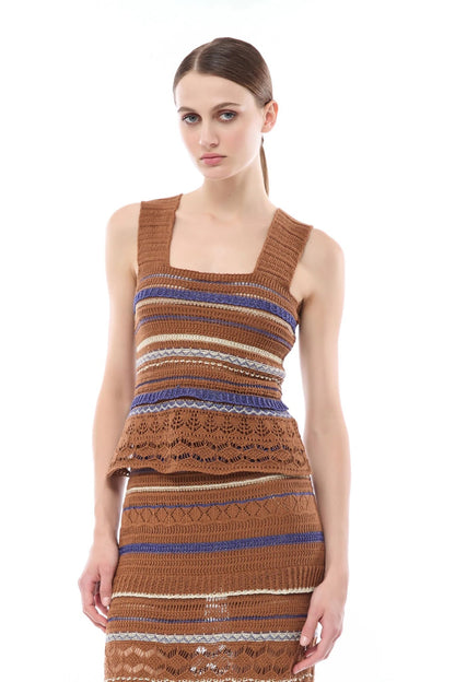 Top Nenette in maglia traforata a righe donna