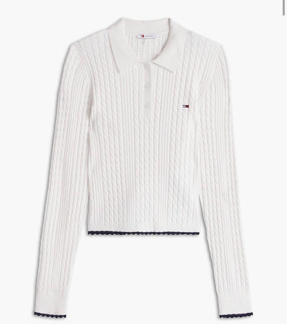 Maglia polo Tommy Jeans con trama a treccia inglese e bandierina ricamata