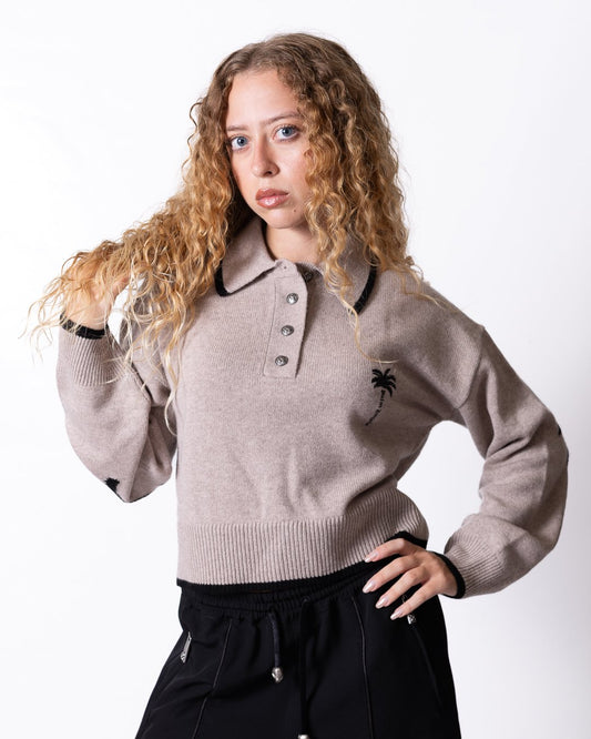Maglia polo Palm Angels in lana e cashmere con logo ricamato e palme