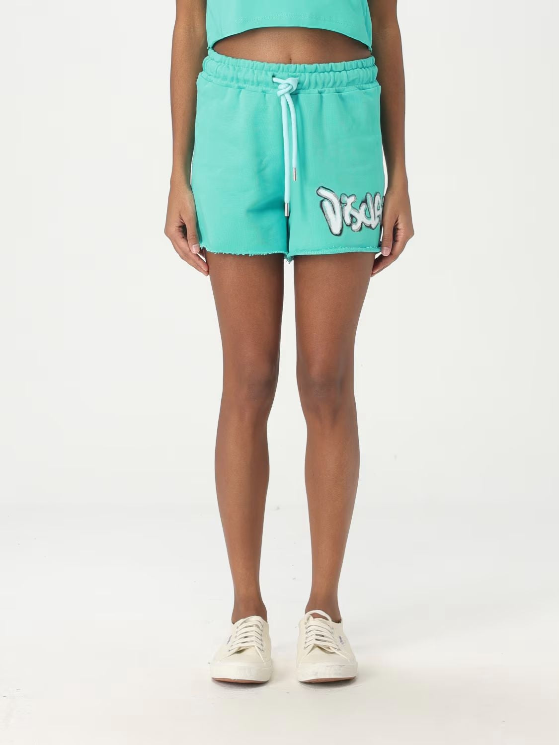 Shorts Disclaimer in felpa con logo e glitter donna