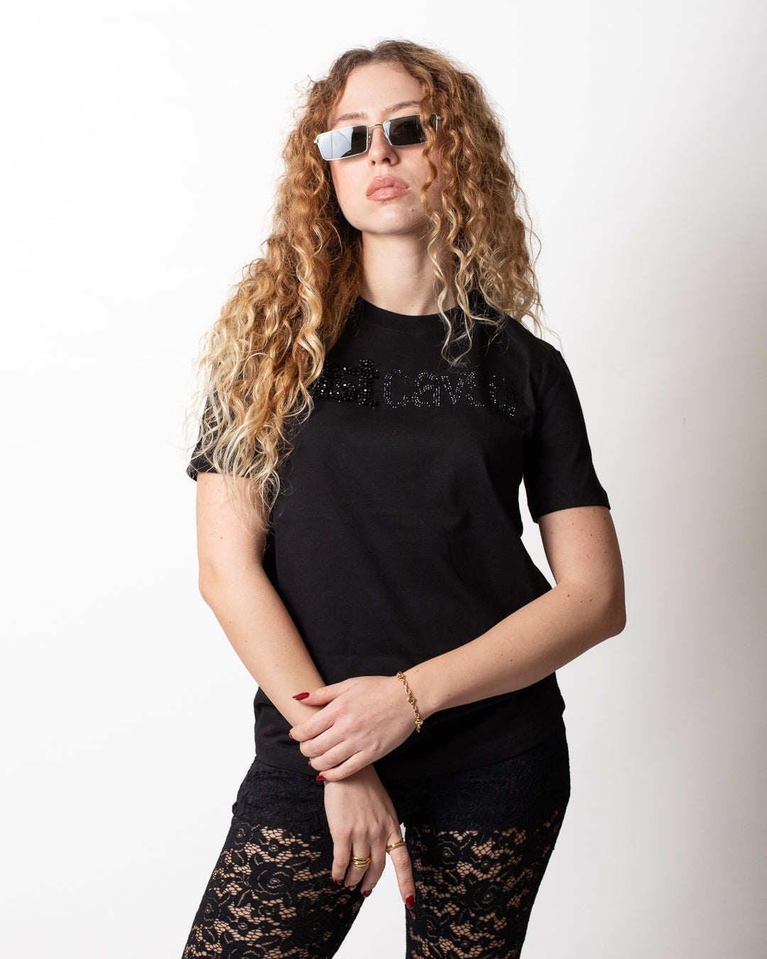 T-Shirt Just Cavalli "Logo beads strass" donna