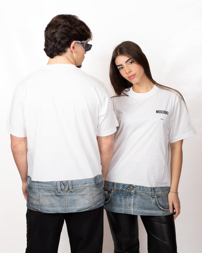 T-Shirt Moschino girocollo con stampa jeans 