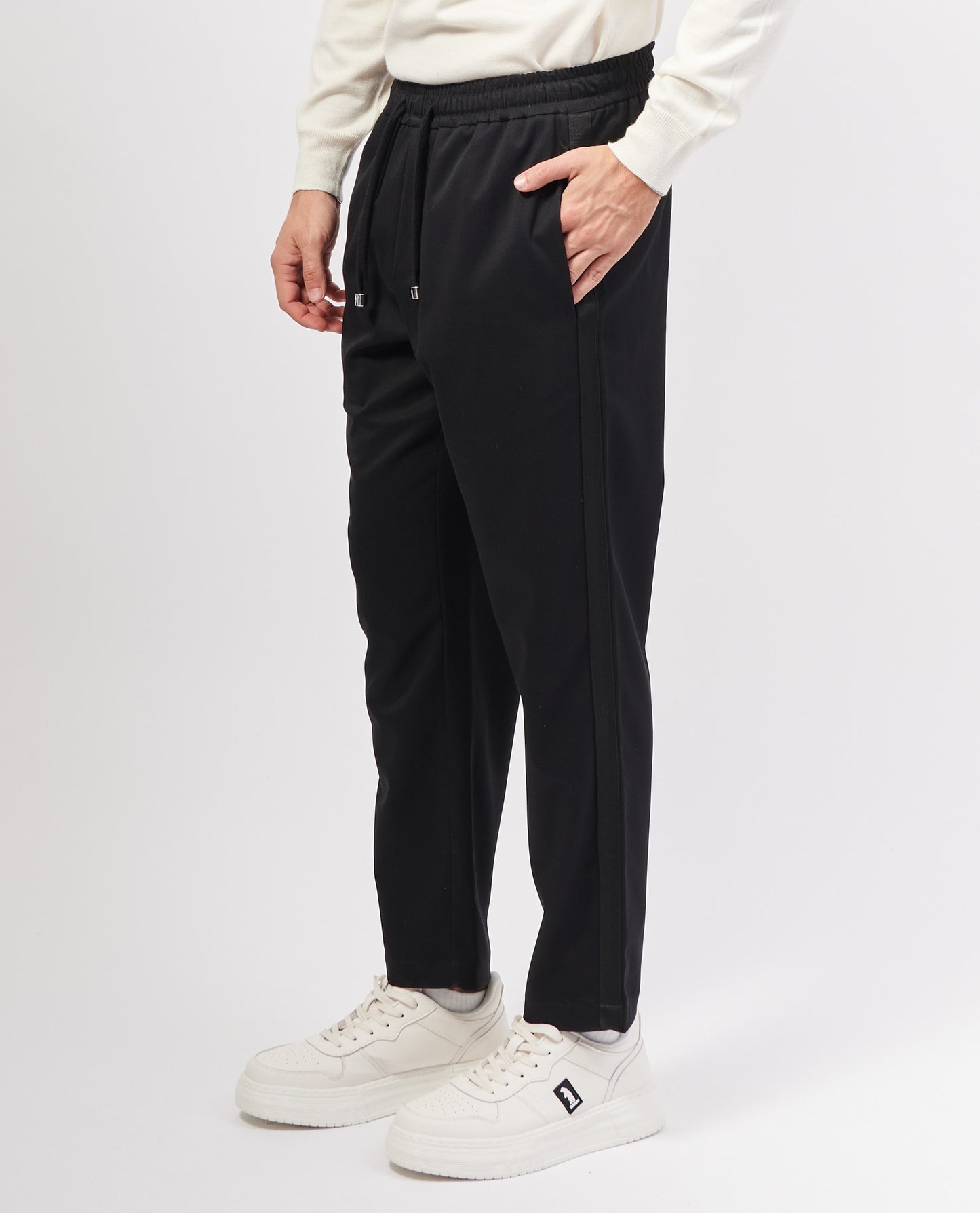 Pantalone Richmond X in tessuto con logo in pelle uomo