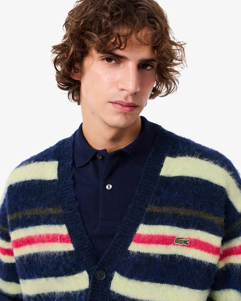 Cardigan Lacoste in misto lana a strisce uomo
