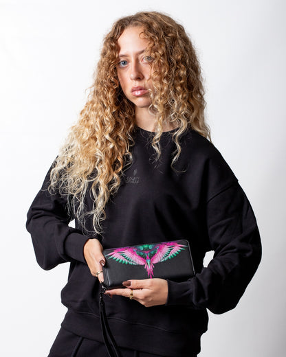 Portafoglio Marcelo Burlon in ecopelle con zip e logo wings