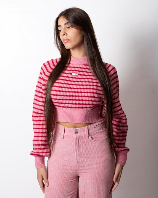 Maglia Tommy Jeans girocollo cropped a strisce donna