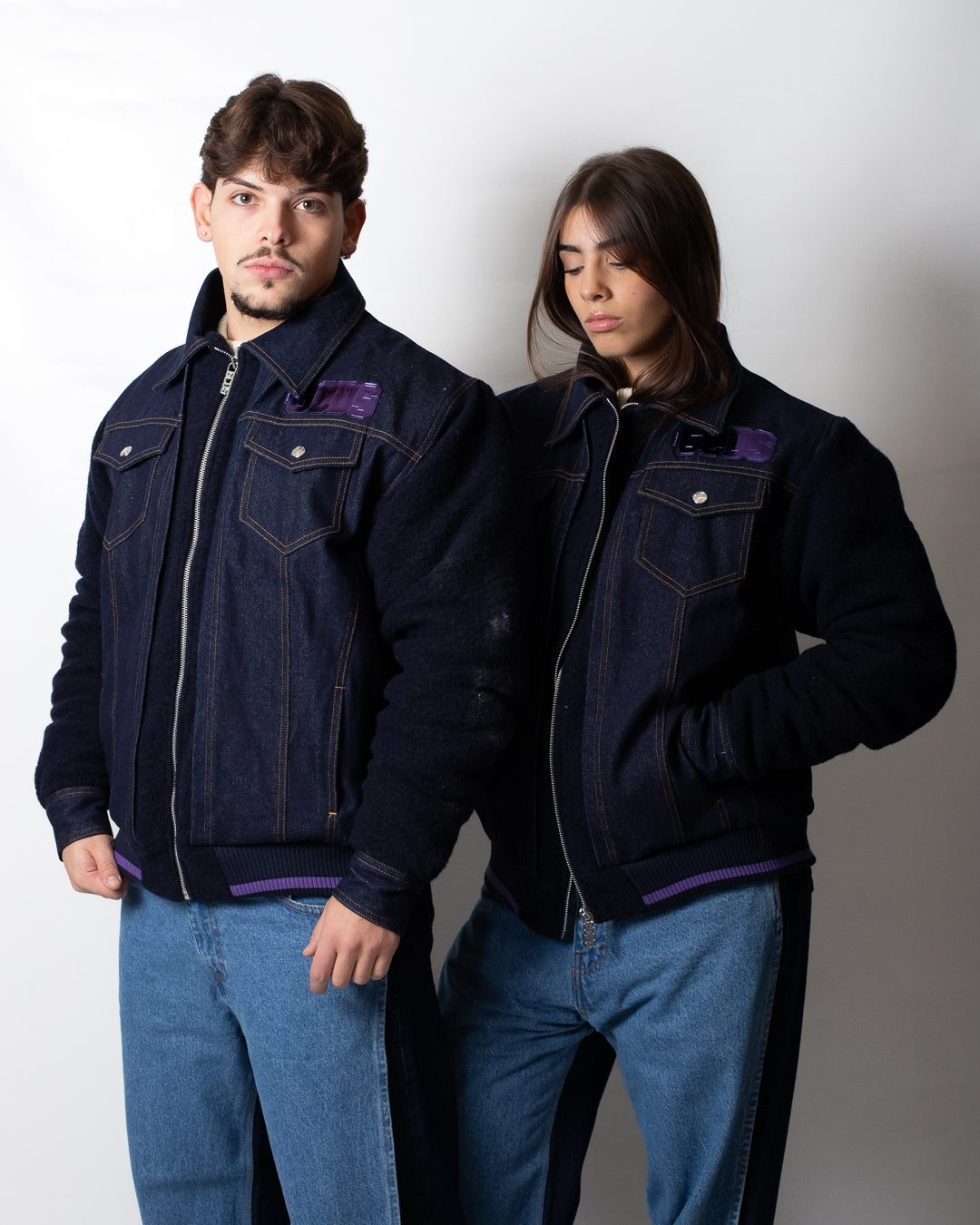 Giubbotto GCDS in denim con maniche in lana